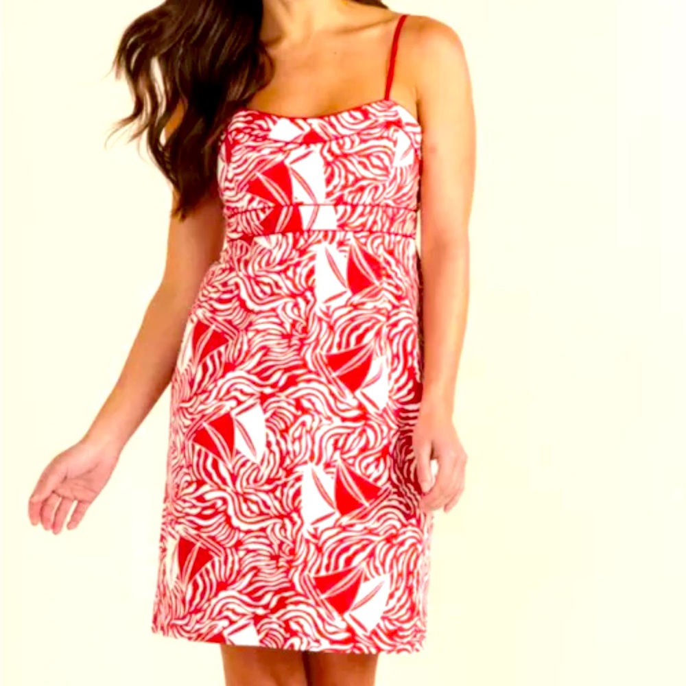 Vineyard Vines Sailboat Boat Print Dress Red White Size 4 Preppy Coastal Summer